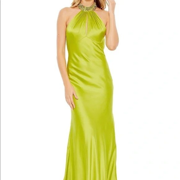 Mac Duggal Satin Sheath Halter Gown- NWT
